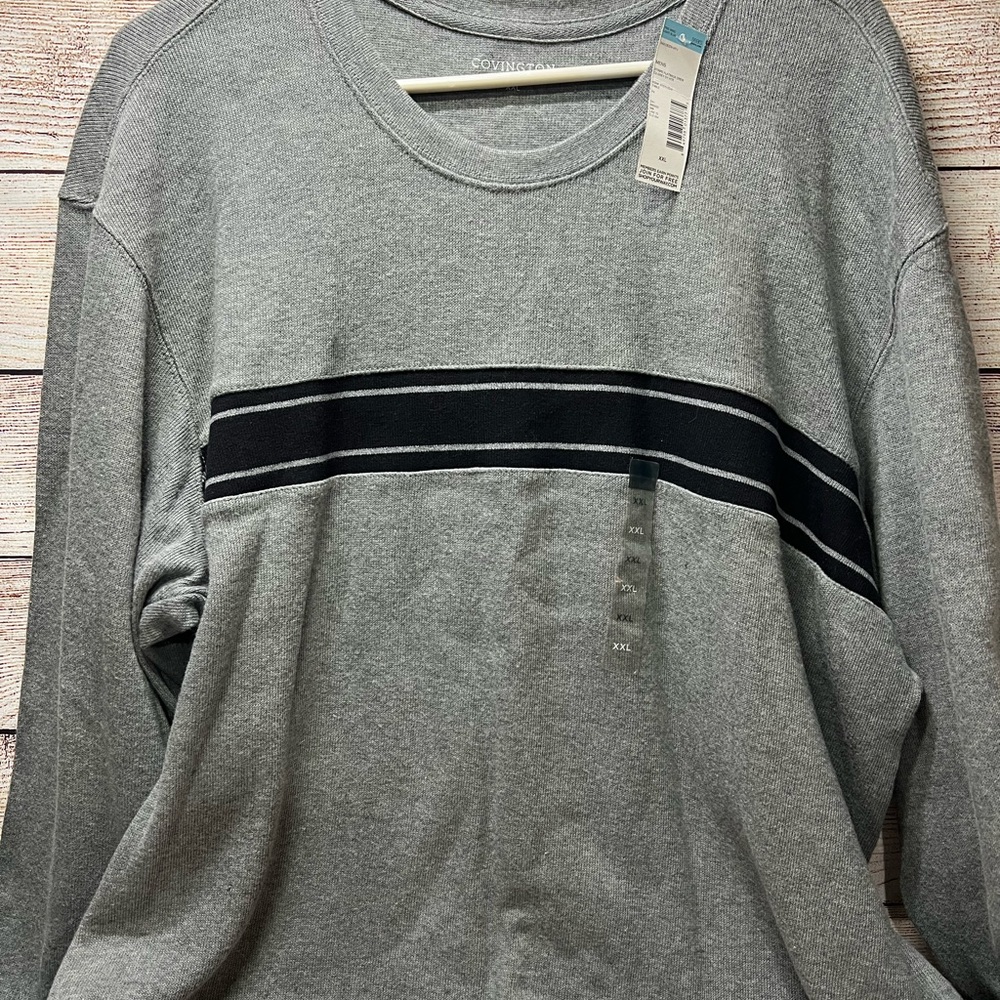 Covington Men’s Striped Crew Sweater Sz XXL NWT Gray